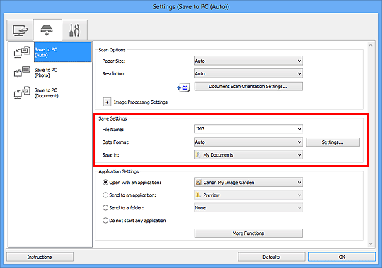 figure: Settings dialog box